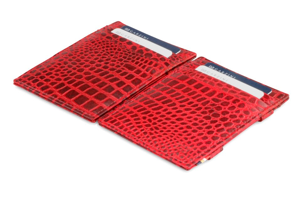 Portefeuille Magique RFID Cuir Croco - Garzini - Rouge - 4