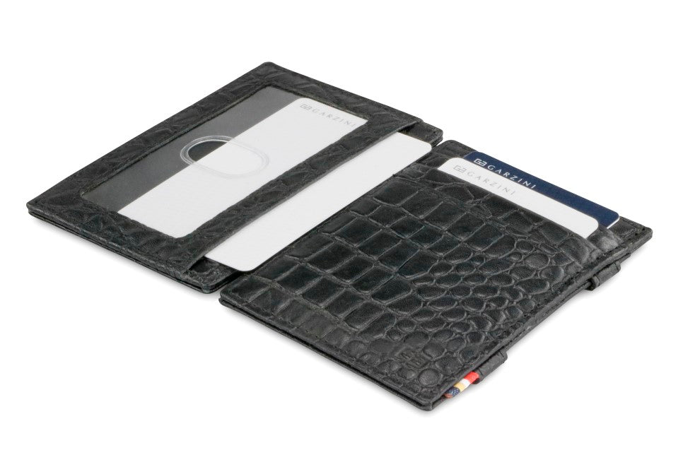 Portefeuille Magique RFID Cuir Fenêtre Croco - Garzini - Noir - 4