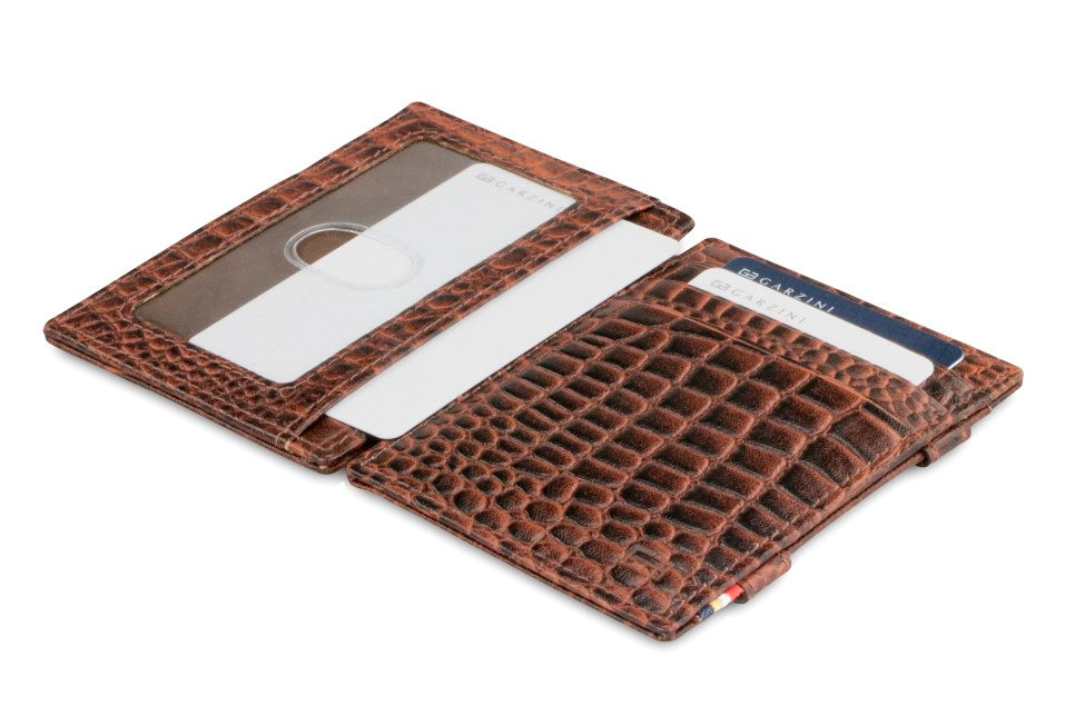 Portefeuille Magique RFID Cuir Fenêtre Croco - Garzini - Brun - 4