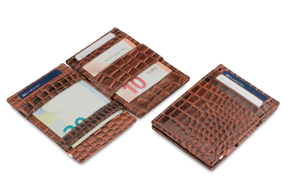 Portefeuille Magique RFID Cuir Fenêtre Croco - Garzini - Brun - 5