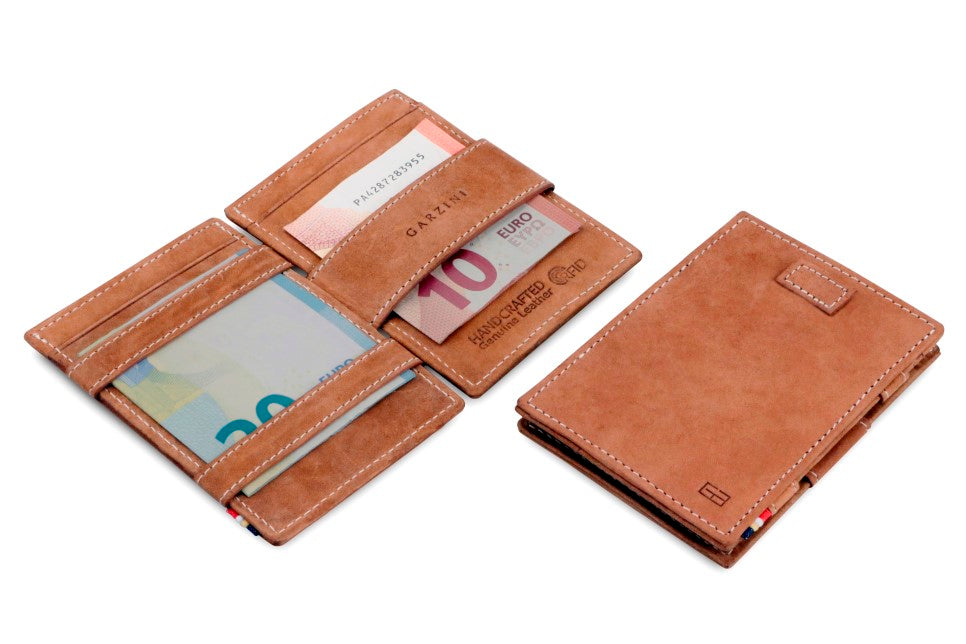 Portefeuille Magique RFID Cuir Pochettes Cartes Vintage - Garzini - Cognac - 5