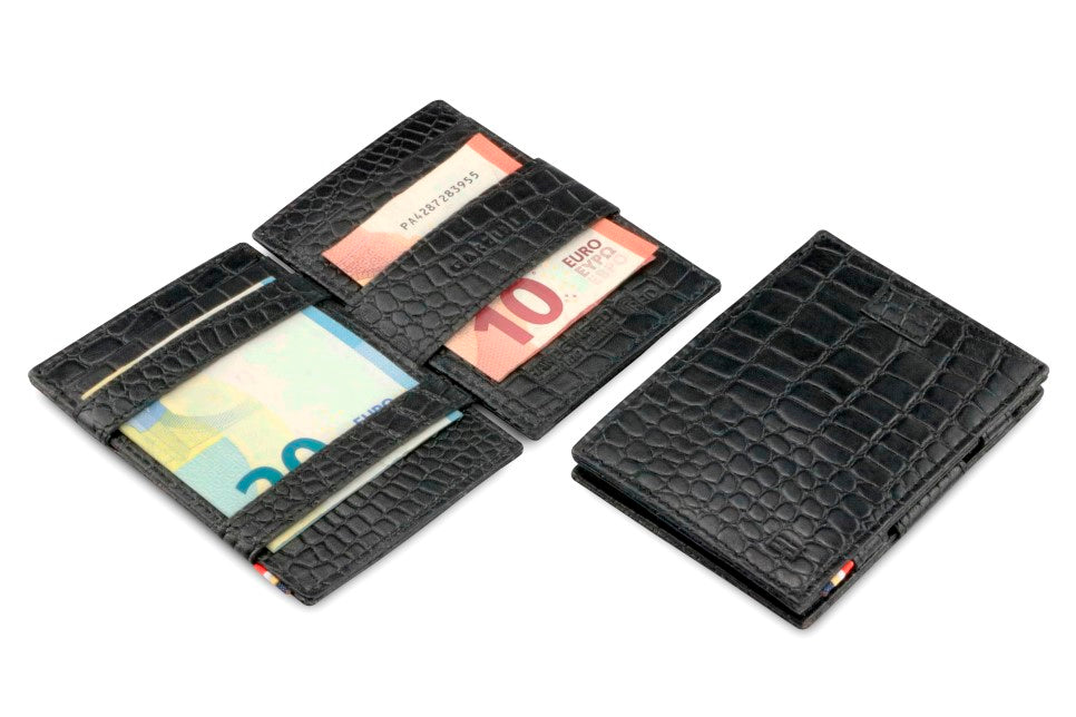 Portefeuille Magique RFID Cuir Pochettes Cartes Croco - Garzini - Noir - 5