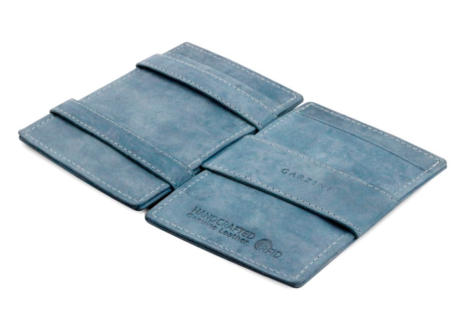 Portefeuille Magique RFID Cuir Pochettes Cartes Vintage - Garzini - Bleu - 3